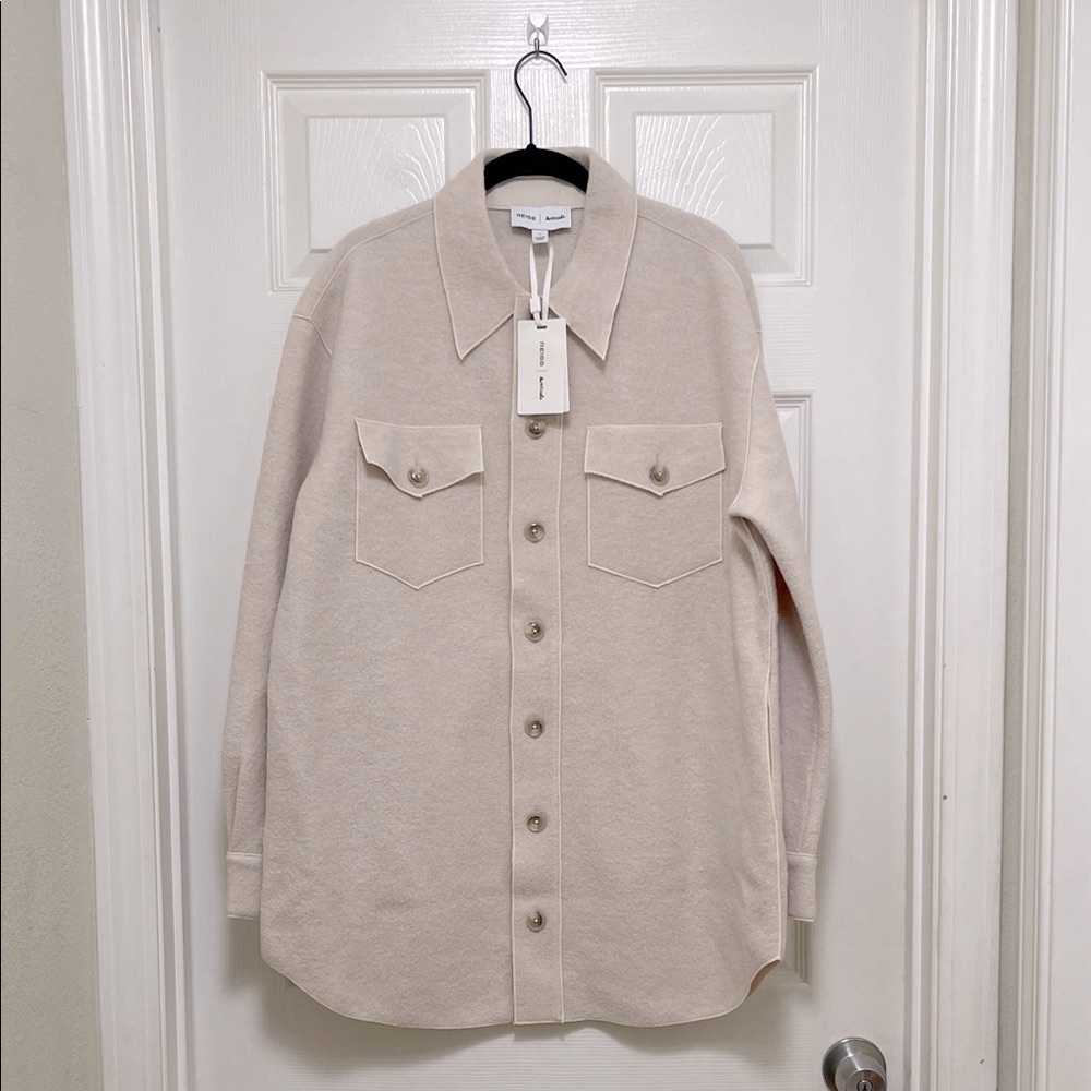 NWT REISS x Les 100 Ciels Boiled Wool Bouclé Overshirt in Cream - Picture 7 of 11